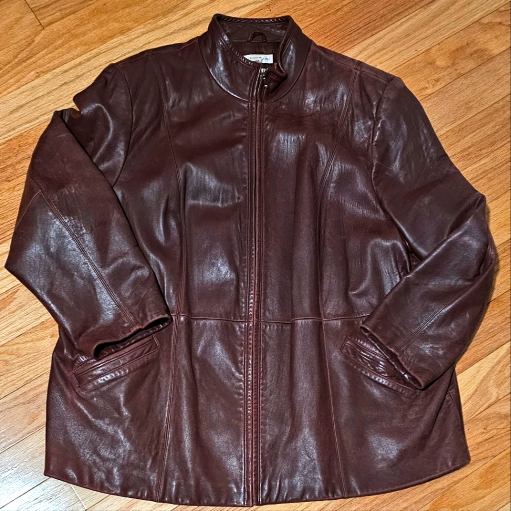 August Max butter soft genuine leather bomber jacket, sz 3x, brown